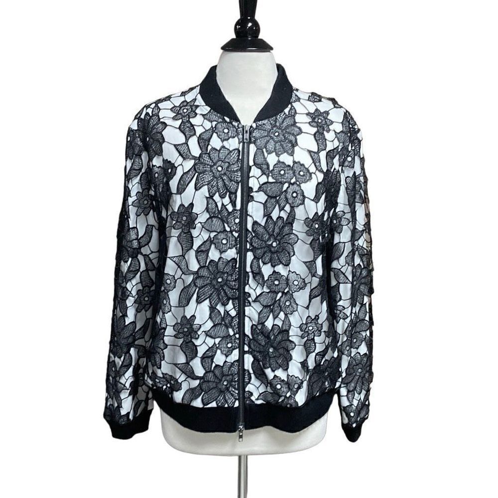 Wendys  Boutique Black & White Lace Bomber Jacket Size 16 NEW